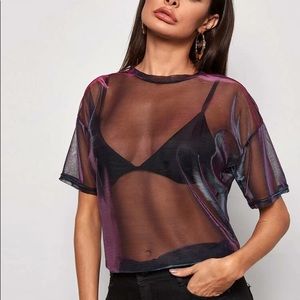Divided Holographic Sheer Shirt